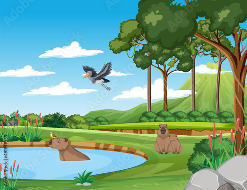 Scene with wild animals in the forest