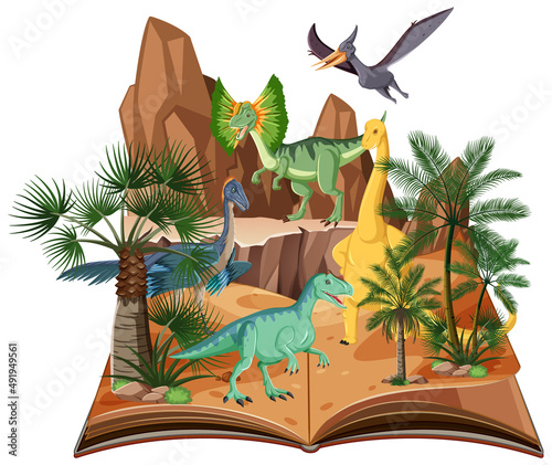 Scene with dinosaurs in the forest