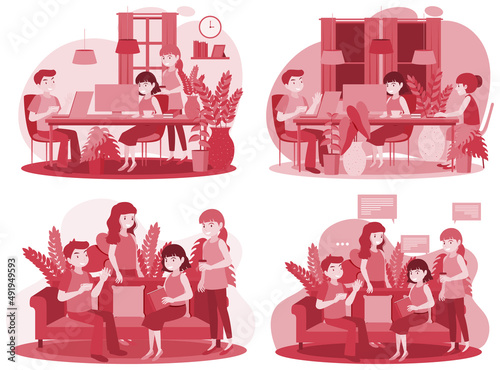 People working at coworking space simple flat design