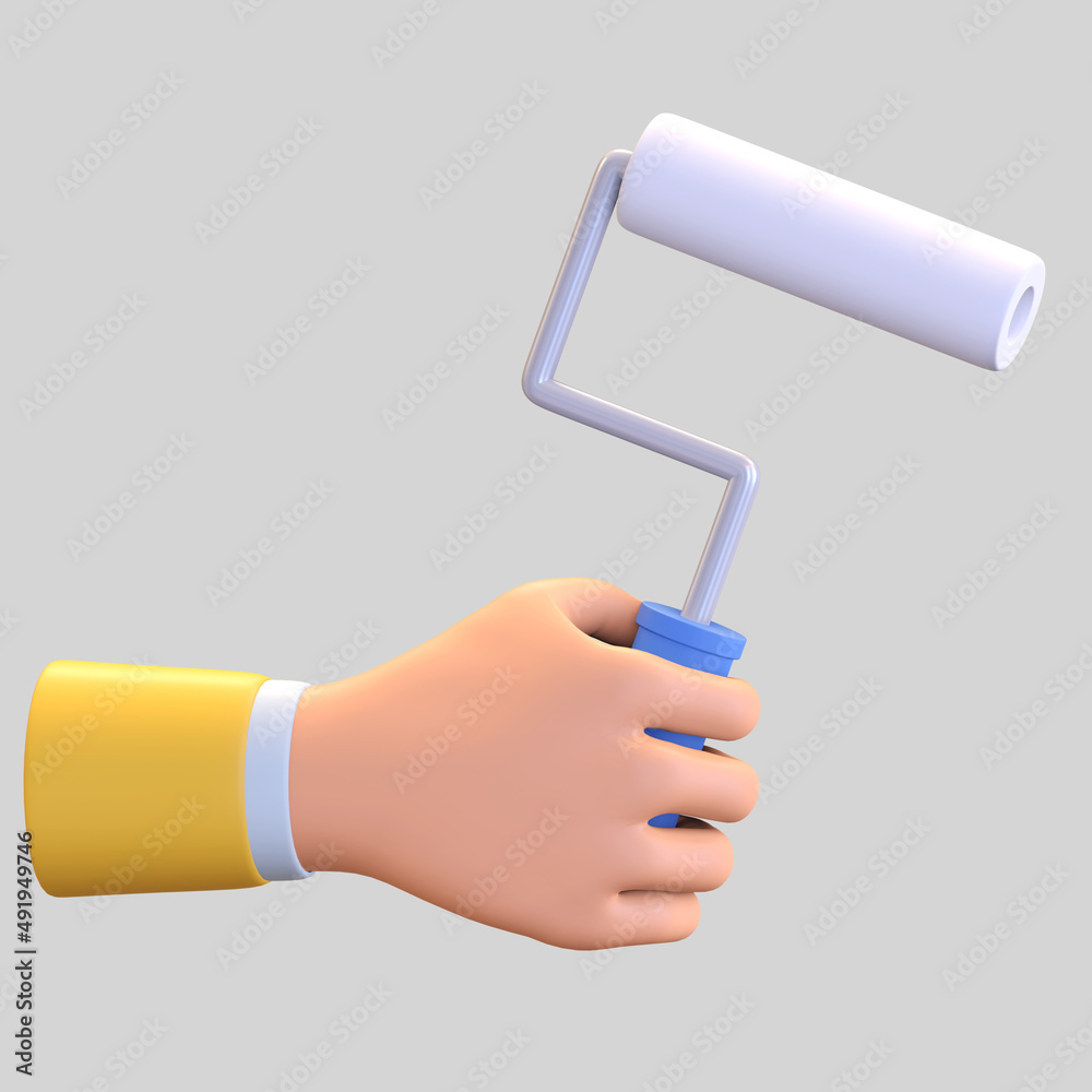 hand holding paint roller 3d icon illustration hand holding paint roller 3d icon illustration