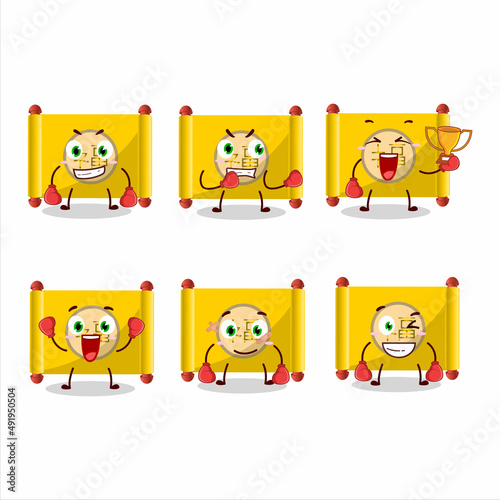 Fototapeta Naklejka Na Ścianę i Meble -  A sporty yellow paper roll chinese boxing athlete cartoon mascot design