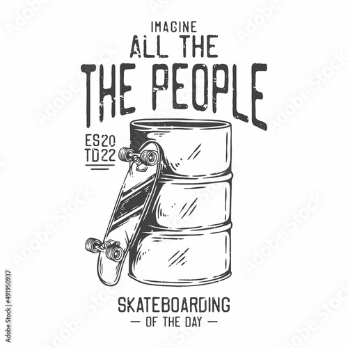 american vintage illustration imagine all the people skateboarding of the day for t shirt design