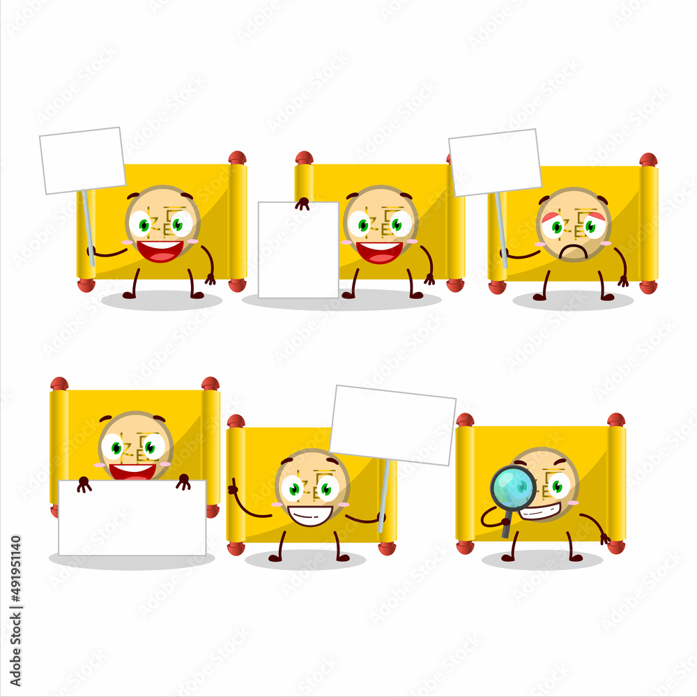 Yellow paper roll chinese cartoon character bring information board Yellow paper roll chinese cartoon character bring information board