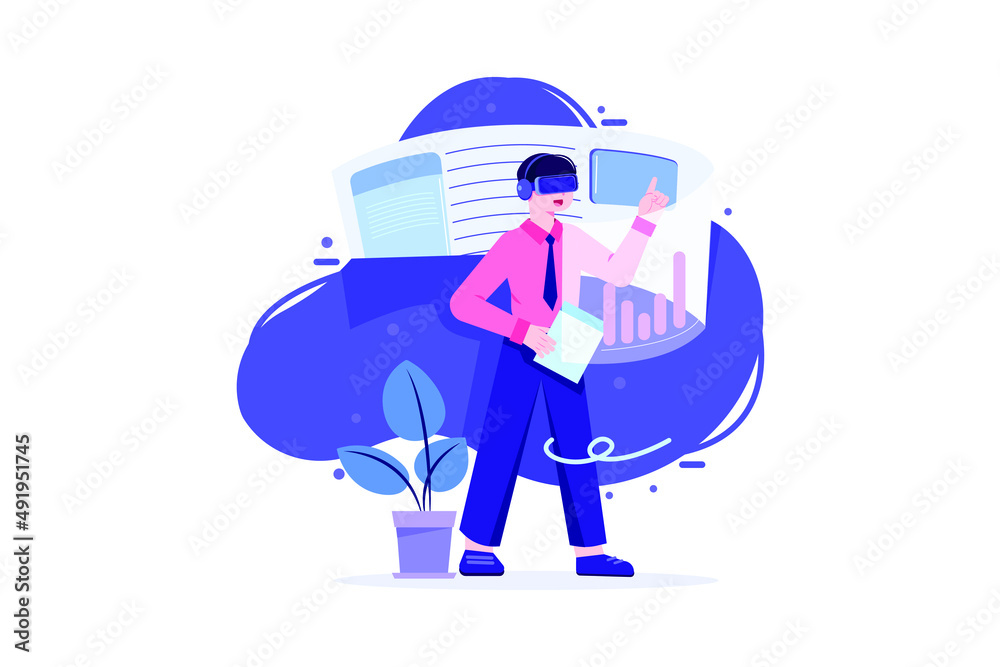 Virtual Reality Illustration concept. Flat illustration isolated on white background.