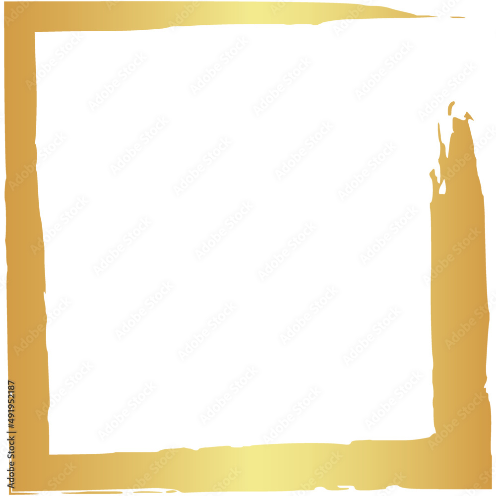 Luxury golden geometric square shape brush. Gold paint decoration.