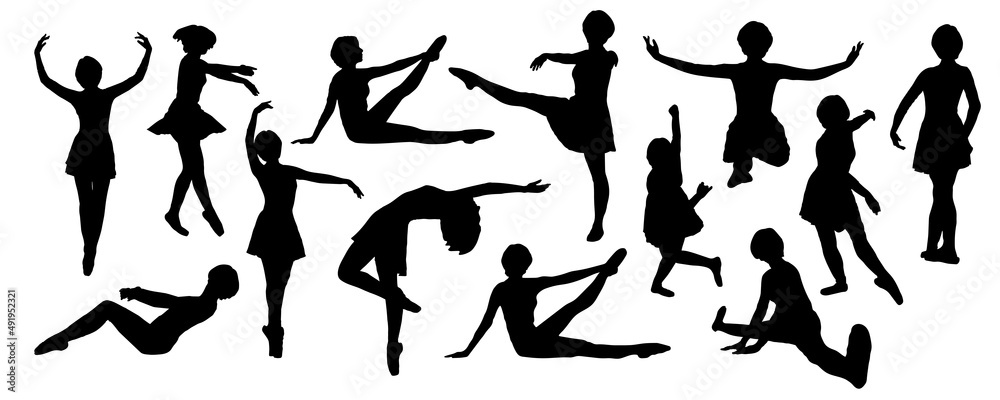 Ballet dancer silhouette set dancing in various poses and positions. Ballet dancer silhouette set dancing in various poses and positions.