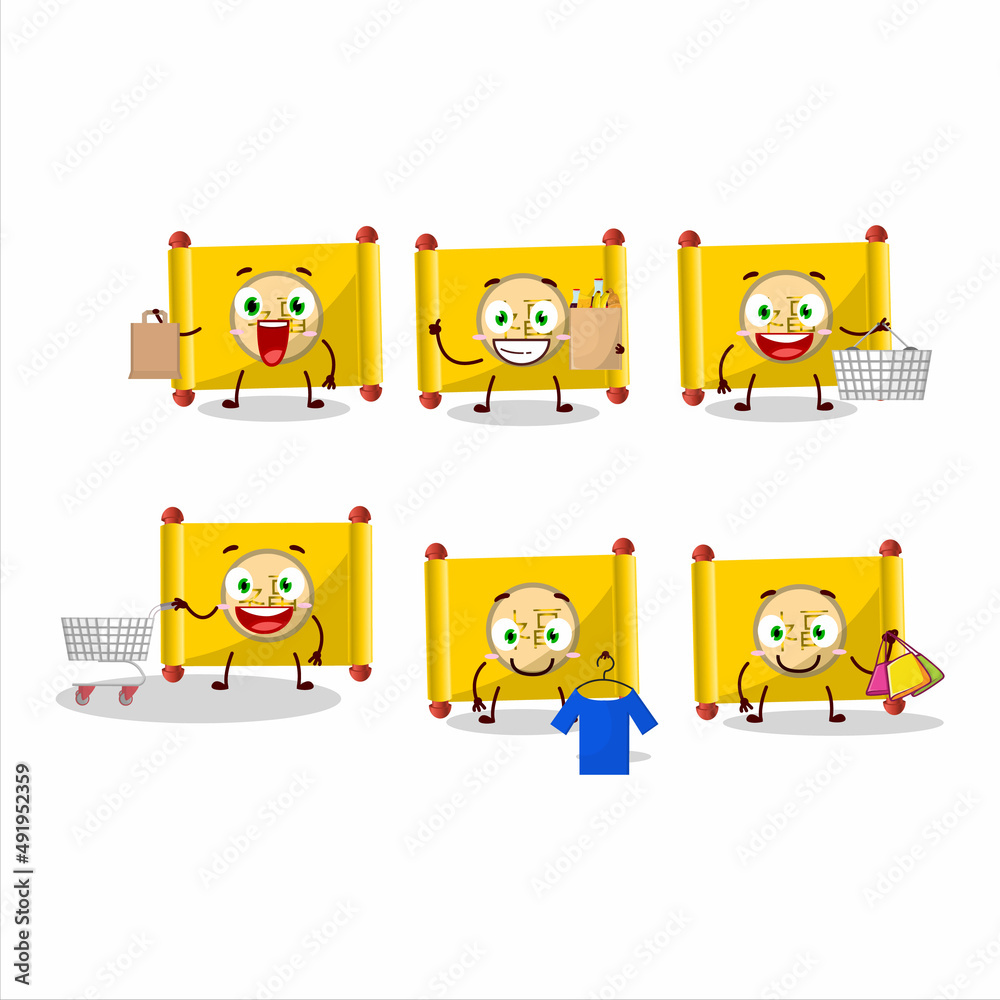 A Rich yellow paper roll chinese mascot design style going shopping A Rich yellow paper roll chinese mascot design style going shopping