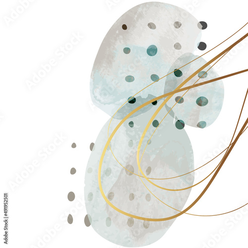 Abstract watercolor and golden line wall art element .