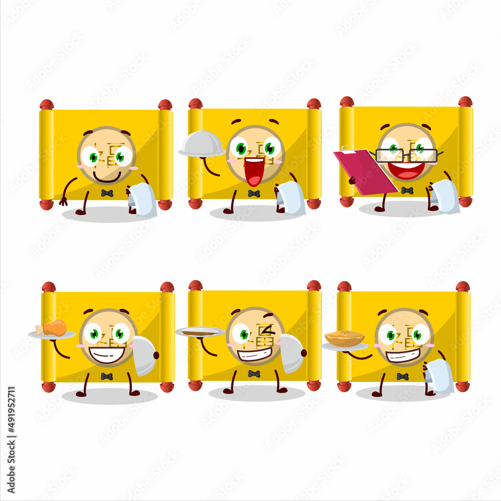 happy yellow paper roll chinese waiter cartoon character holding a plate happy yellow paper roll chinese waiter cartoon character holding a plate