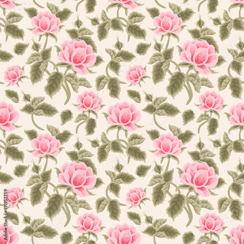 Vintage spring and summer pink garden peony flower bud vector seamless pattern illustration arrangements for fabric, floral prints, textile, gift wrapping paper, feminine brand and beauty products