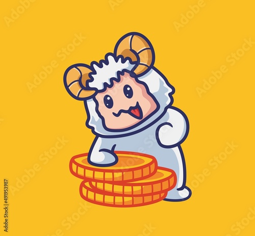 cute sheep with a money. isolated cartoon animal illustration. Flat Style suitable for Sticker Icon Design Premium Logo vector. Mascot Character