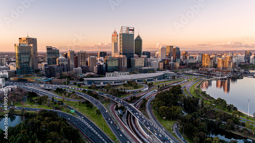 Perth City sunset at peak hour traffic