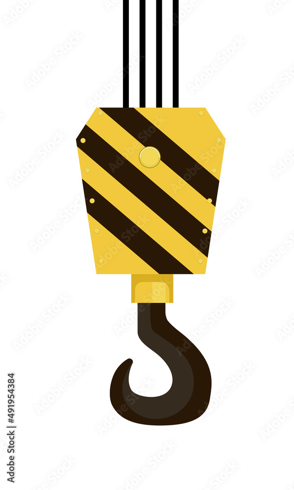 illustration of an isolated yellow with black stripes crane hook on a white background illustration of an isolated yellow with black stripes crane hook on a white background