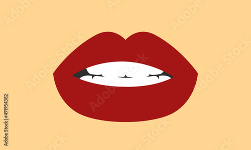 beautiful plump graphic red lips of a girl with white teeth, beauty and health