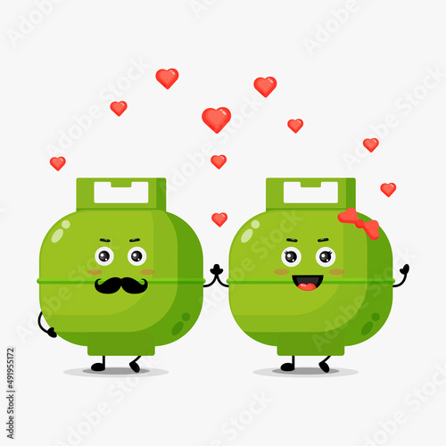 Cute lpg cylinder character fall in love
