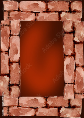 The frame is made up of an image of a texture made on paper in watercolor. Brick wall. 