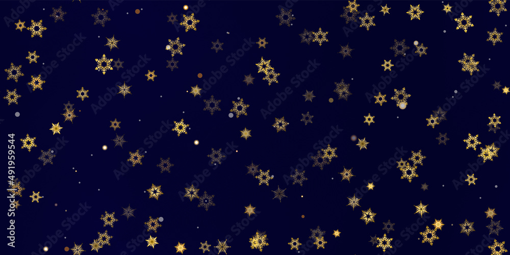 Fototapeta premium Gold snowflakes holiday seamless pattern.