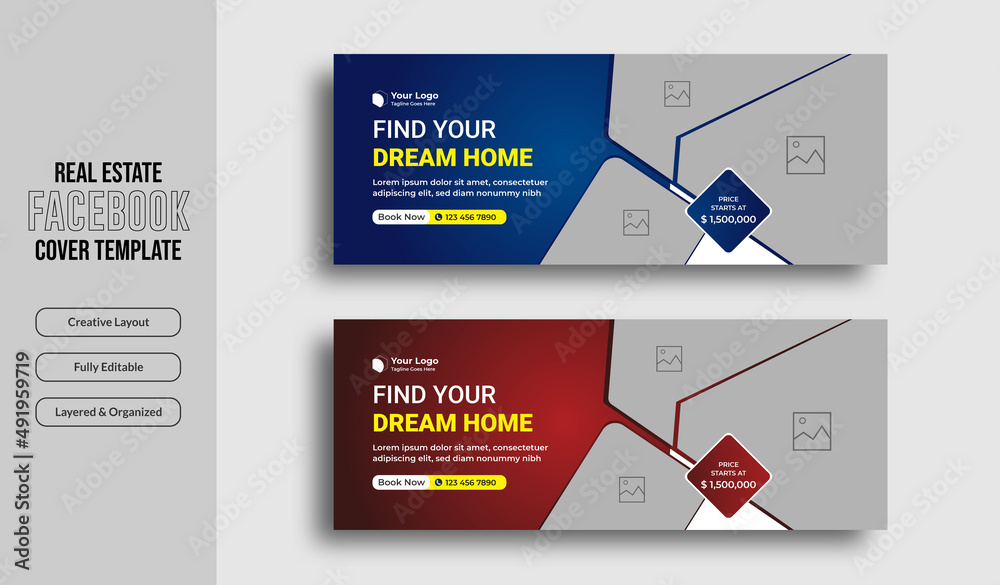 Real estate house sale facebook cover and web banner template  - obrazy, fototapety, plakaty 