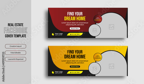Real estate house sale facebook cover and web banner template . Home rent sale social media facebook cover page, timeline, header online web banner template design