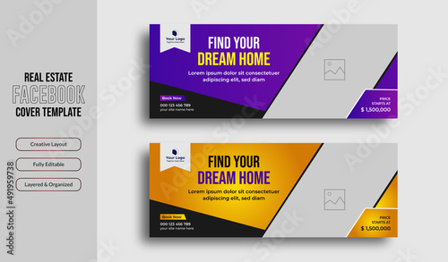 Real estate house sale facebook cover and web banner template . Home rent sale social media facebook cover page, timeline, header online web banner template design