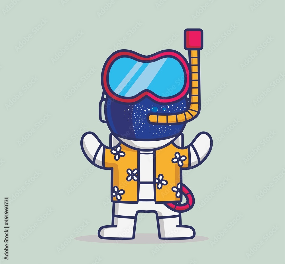 cute astronaut snorkeling. cartoon travel holiday vacation summer concept Isolated illustration. Flat Style suitable for Sticker Icon Design Premium Logo vector. Mascot Character cute astronaut snorkeling. cartoon travel holiday vacation summer concept Isolated illustration. Flat Style suitable for Sticker Icon Design Premium Logo vector. Mascot Character