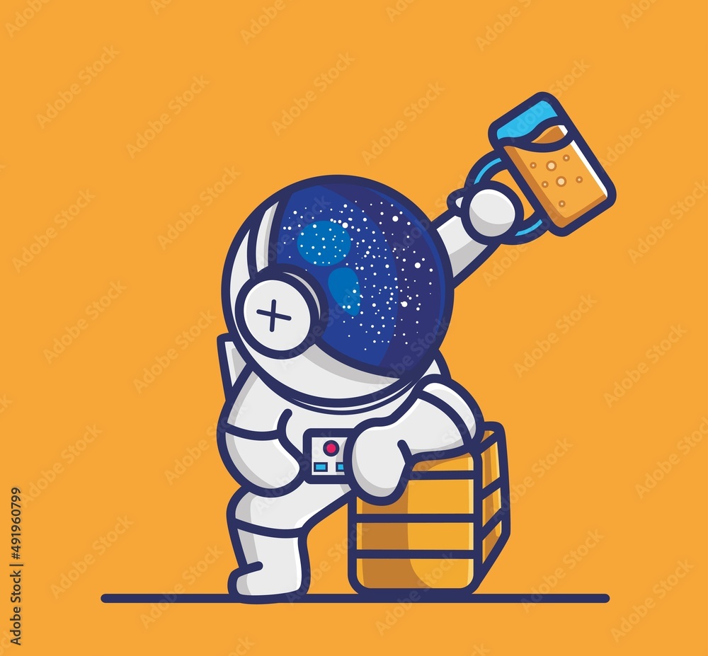 cute astronaut drink a beer. cartoon person technology concept Isolated illustration. Flat Style suitable for Sticker Icon Design Premium Logo vector