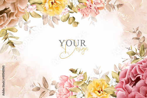 Realistic Watercolor Floral Background Design with Hand Drawn Flower and Leaves