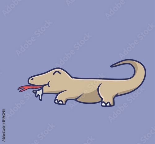 cute komodo dragon young. cartoon animal nature concept Isolated illustration. Flat Style suitable for Sticker Icon Design Premium Logo vector. Mascot Character