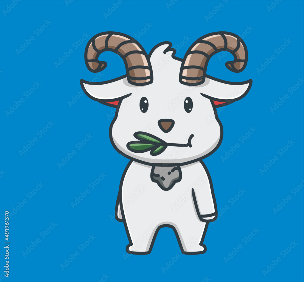 cute baby goat eating a grass. cartoon Animal Isolated Flat Style Sticker  Web Design Icon illustration Premium Vector Logo mascot character object  Stock Vector | Adobe Stock