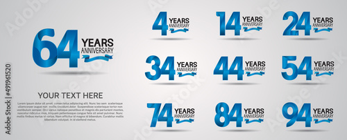 set anniversary logotype premium collection blue color with ribbon isolated on white background