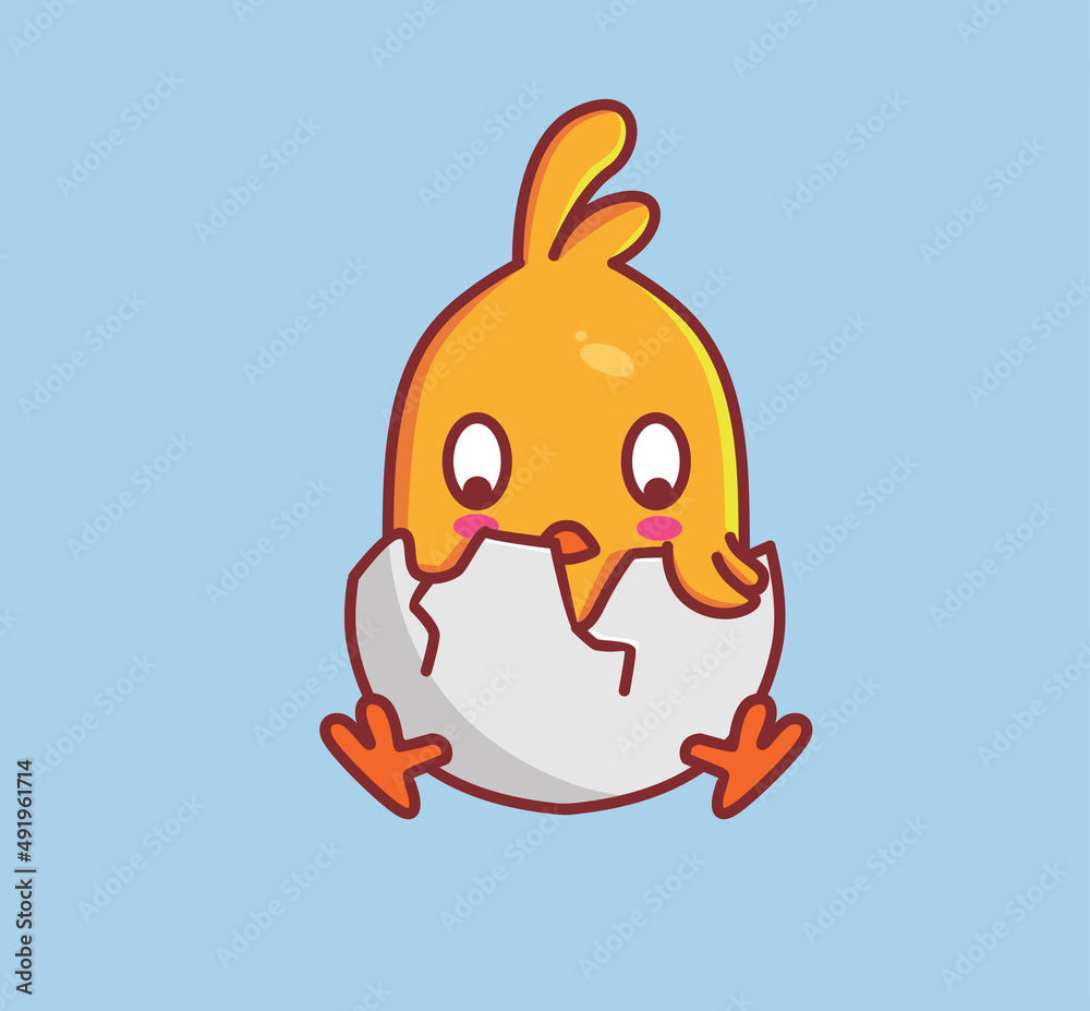 Fototapeta premium cute hatching chicks from eggshell. Animal cartoon Isolated Flat Style Sticker Web Design Icon illustration Premium Vector Logo mascot character