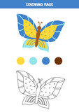Color cute cartoon butterfly. Worksheet for kids.