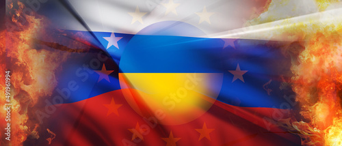 icon of Ukraine and flag Ru...