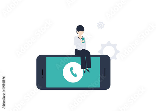 電話相談窓口に電話する日本人女性のイラスト素材｜mayucolor02