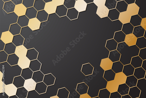 Gold hexagon pattern on black background