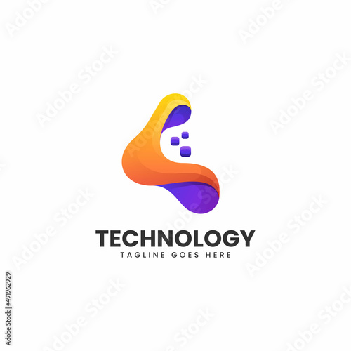 Vector Logo Illustration Technology Gradient Colorful Style.