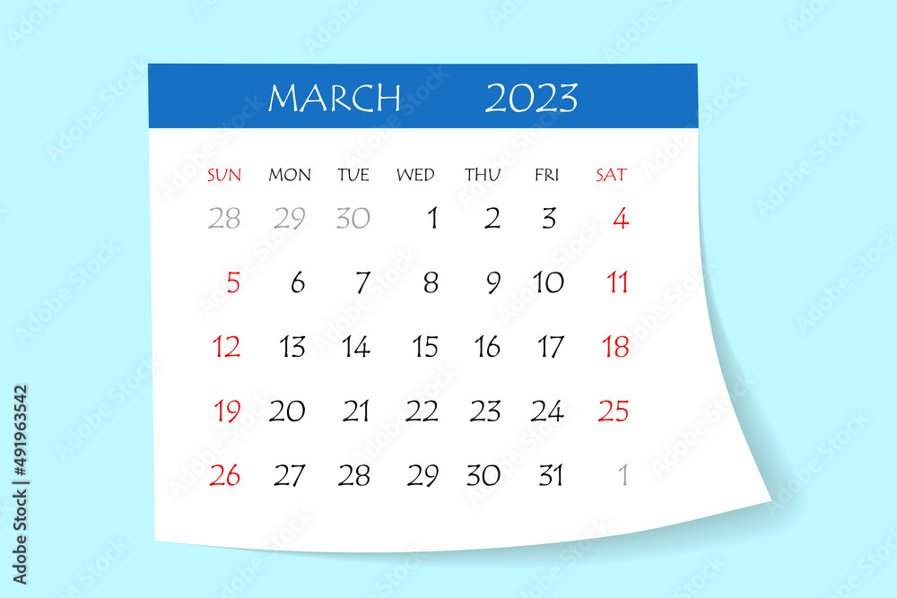 March 2023 calendar planner. Corporate week. Template layout, 12 months yearly, white background. Simple design for business brochure, flyer, print media, advertisement. Week starts from Monday March 2023 calendar planner. Corporate week. Template layout, 12 months yearly, white background. Simple design for business brochure, flyer, print media, advertisement. Week starts from Monday