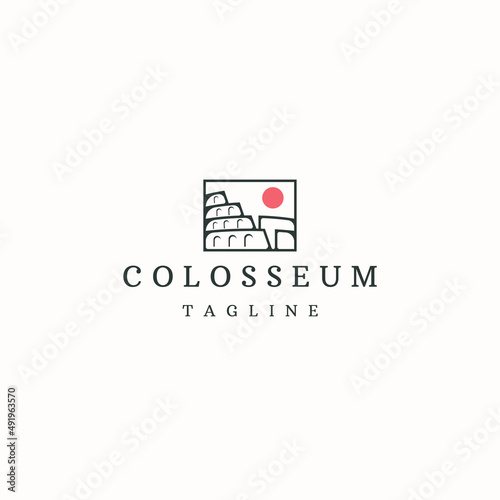 Colosseum ancient amphitheatre rome landmark logo icon design template flat vector
