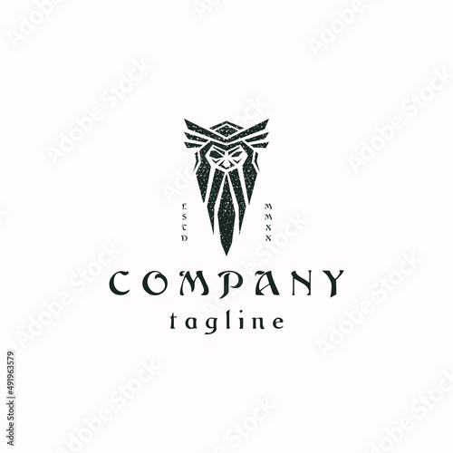 Odin god in norse logo icon design template flat vector
