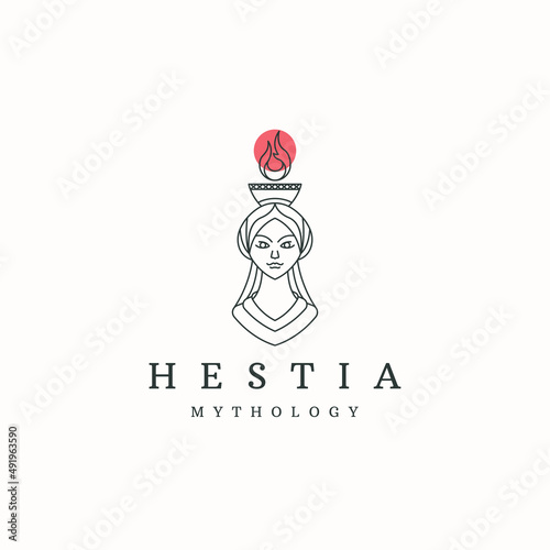 Hestia the ancient Greek virgin goddess of the hearth logo icon design template line style flat vector