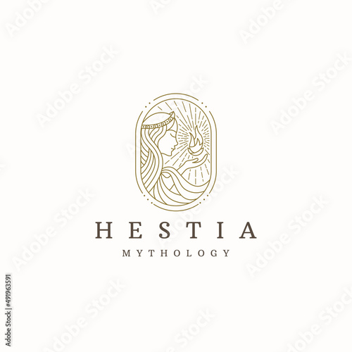 Tela Hestia the ancient Greek virgin goddess of the hearth logo icon design template