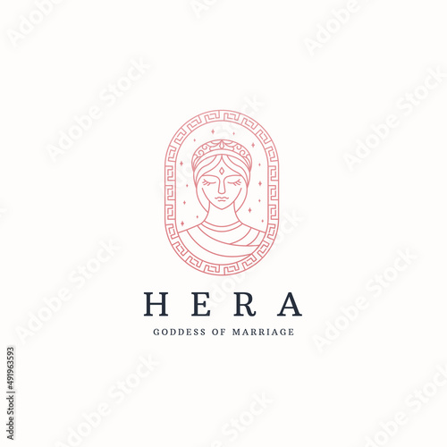 Hera the ancient Greek Queen of the Gods  and the goddess of marriage logo icon design template flat vector
