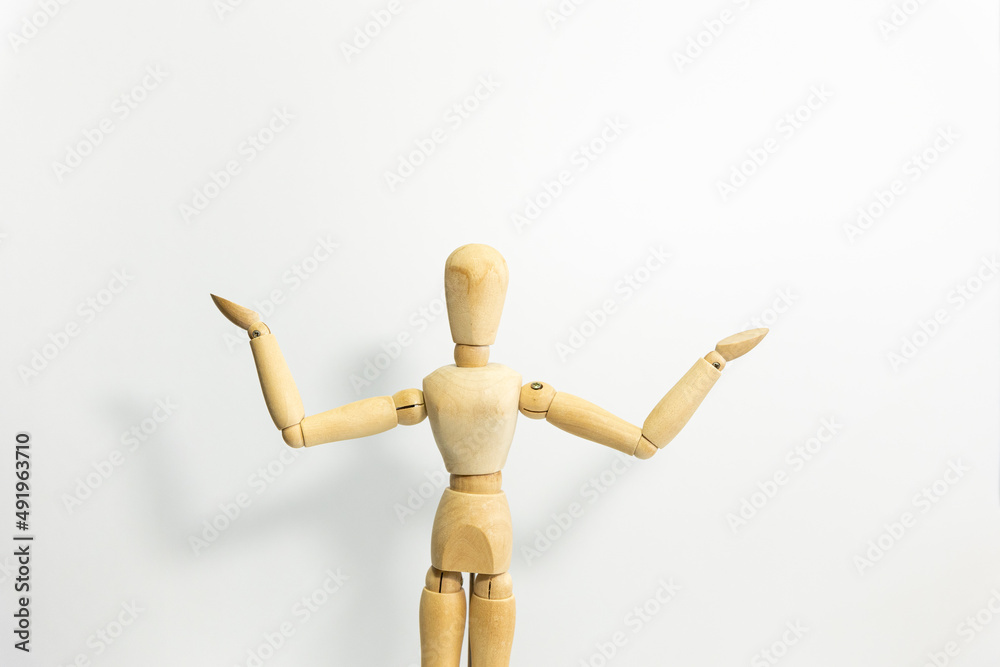 wooden mannequin standing, opening the arms wooden mannequin standing, opening the arms
