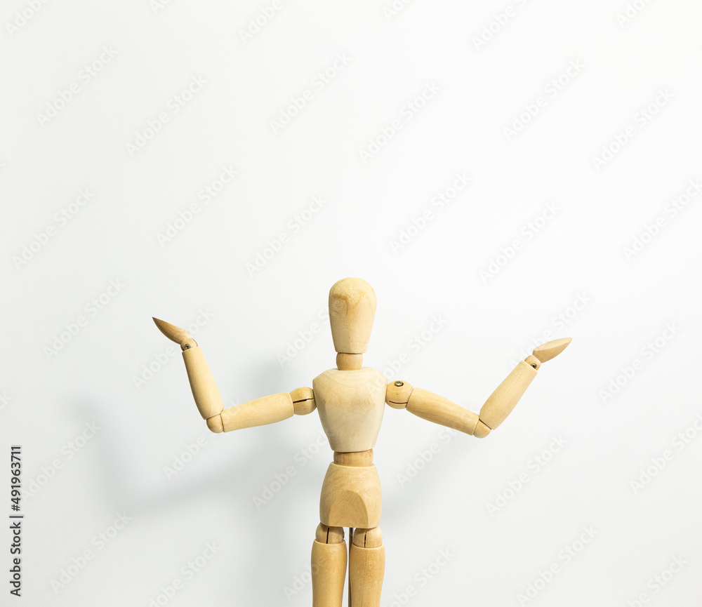 wooden mannequin standing, opening the arms wooden mannequin standing, opening the arms
