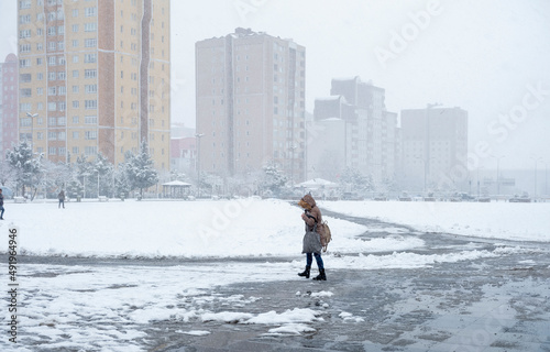 cityscape on a snowy day photo