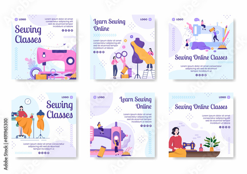 Sewing or Tailor Classes Post Template Flat Illustration Editable of Square Background Suitable for Social media, Greeting Card and Web Internet
