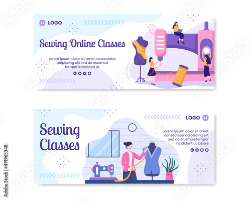 Sewing or Tailor Classes Banner Template Flat Illustration Editable of Square Background Suitable for Social media, Greeting Card and Web Internet
