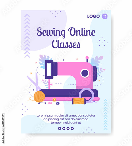 Sewing or Tailor Classes Poster Template Flat Illustration Editable of Square Background Suitable for Social media, Greeting Card and Web Internet