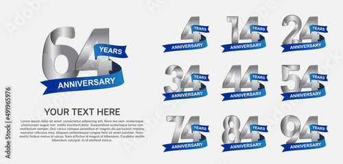 set anniversary logotype premium collection silver color with blue ribbon isolated on white background