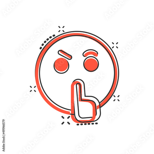 Quiet icon in comic style. Silence cartoon vector illustration on isolated background. Hush splash effect sign business concept.